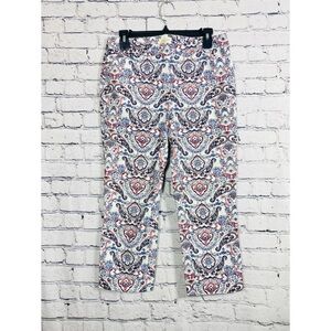 Lucy & Laurel print zip fly loop waist capri pants size US 4